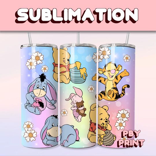 Discover Cute Baby Honey Bear Rainbow, Sublimation 20oz Tumbler Wrap, Summer, Pink, Magical, Christmas, Halloween, Cartoon, Characters, Libbey Design