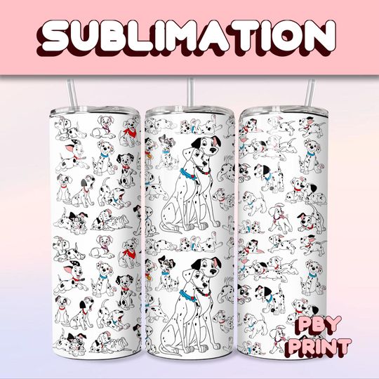 Discover Cute 100 Puppy Dalmatians, Sublimation 20oz Tumbler Wrap, Summer, Movie, Magical, Christmas, Halloween, Cartoon, Characters, Libbey Design