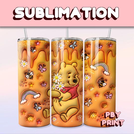 Discover Cute Honey Bear Rainbow, Sublimation 20oz Tumbler Wrap, Summer, Magical, Christmas, Halloween, Cartoon, Characters, Libbey Glass Wrap Design