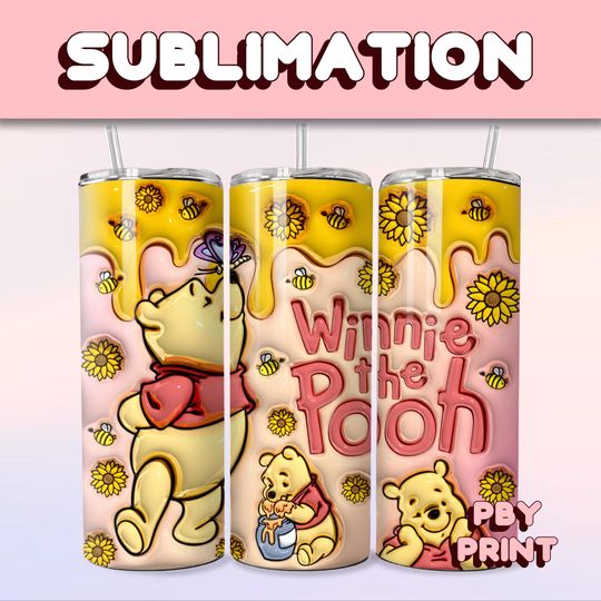 Cute Honey Bee Bear, Sublimation 20oz Tumbler Wrap, Summer, Magical, Christmas, Halloween, Cartoon, Characters, Libbey Glass Wrap Design