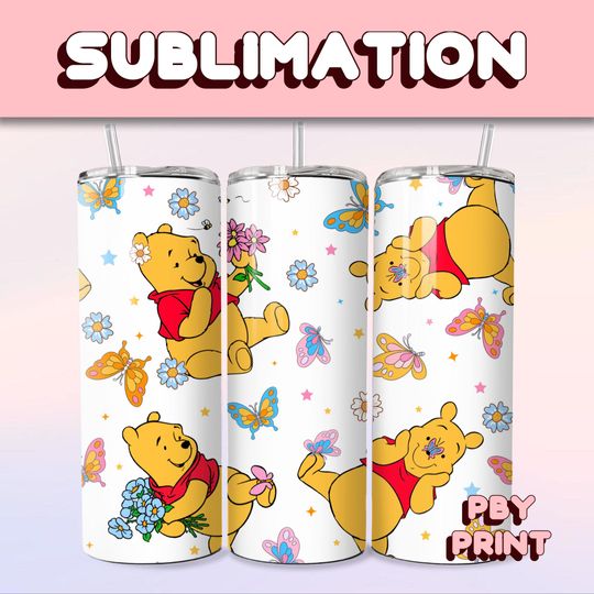 Discover Cute Floral Honey Bear, Sublimation 20oz Tumbler Wrap, Summer, Magical, Christmas, Halloween, Cartoon, Characters, Libbey Glass Wrap Design