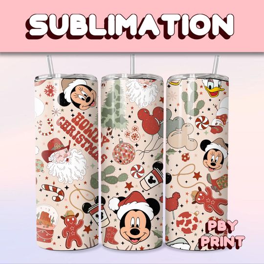 Howdy Mouse Holiday, Sublimation, 20oz Tumbler Wrap, Cute, Magical, Christmas, Halloween, Cartoon, Characters, Libbey Glass Wrap Design