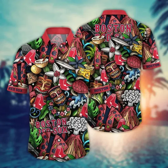 Discover Boston Baseball Tiki Jungle Summer Aloha Unisex Hawaiian Shirt, Gift for Fan