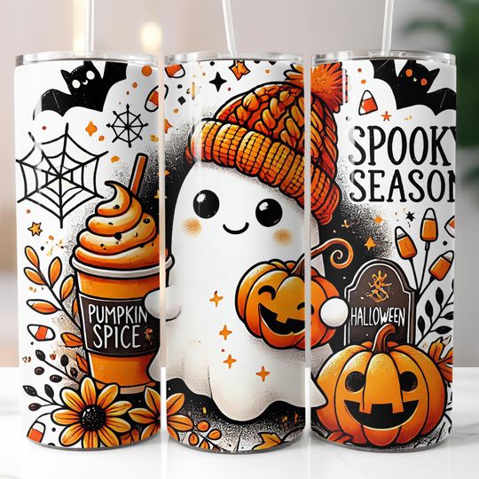 Discover Spooky, Pumpkin Spice, Ghost, Halloween, Sublimation, Ready To Press, Print Out Transfer, 20 oz, Skinny Tumbler Transfer, NOT A DIGITAL