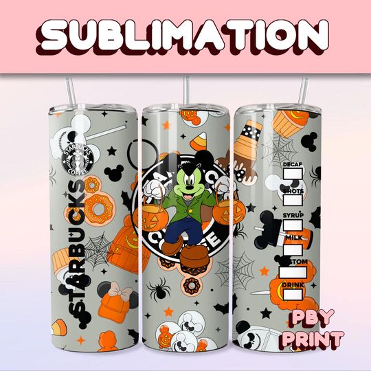 Discover Cute Spooky Mouse Coffee, Sublimation 20oz Tumbler Wrap, Cute, Magical, Christmas, Halloween, Cartoon, Characters, Libbey Glass Wrap Design