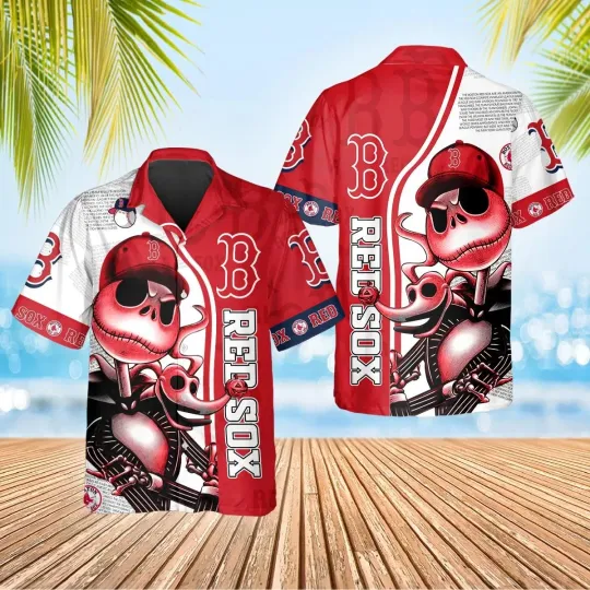 Discover Boston Baseball Skeleton Style Summer Aloha Unisex Hawaiian Shirt, Gift for Fan