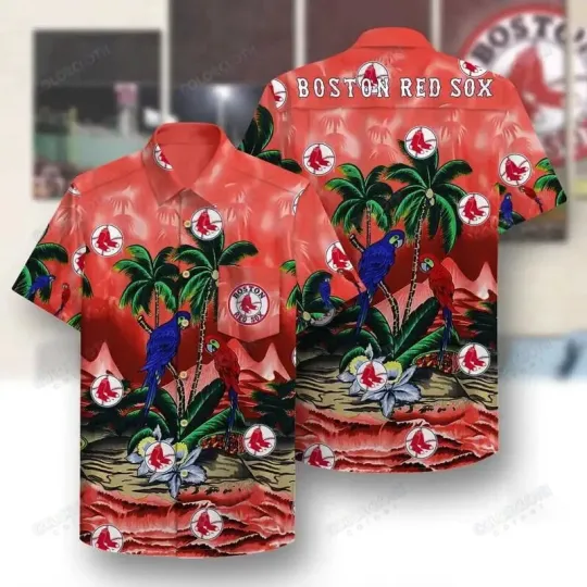 Discover Boston Baseball Tropical Paradise Parrot Summer Aloha Unisex Hawaiian Shirt, Gift for Fan