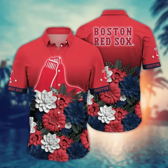 Boston Baseball Bold Blossom Fade Summer Aloha Unisex Hawaiian Shirt, Gift for Fan