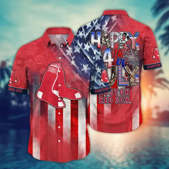 Discover Boston Baseball Patriotic 4th Of July Summer Aloha Unisex Hawaiian Shirt, Gift for Fan