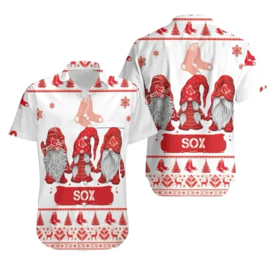 Boston Baseball Christmas Gnomes Festive Summer Aloha Unisex Hawaiian Shirt, Gift for Fan