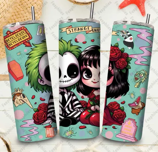 Beetlejuice 20oz Tumbler, Horror Character Halloween Tumbler Wrap