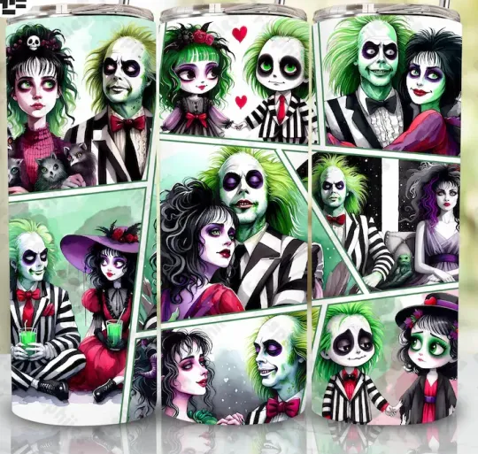 Beetlejuice 20oz Tumbler, Horror Character Halloween Tumbler Wrap