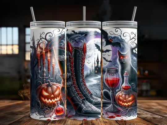 Discover Halloween Vampire Tumbler Wrap, Gothic Boots Skinny Tumbler Spooky Season