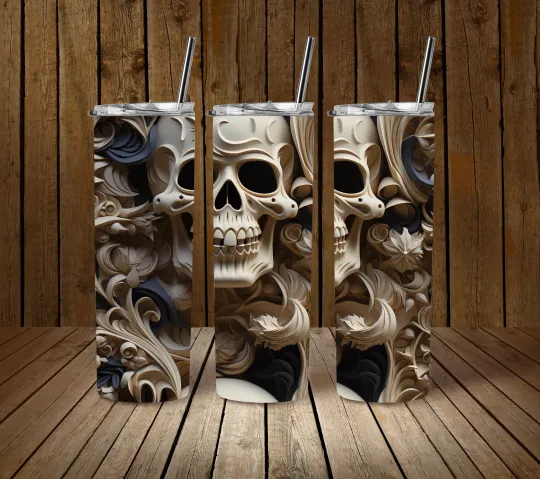 Discover 3D Halloween Skull for Sublimation 20 oz Conical Tumbler.