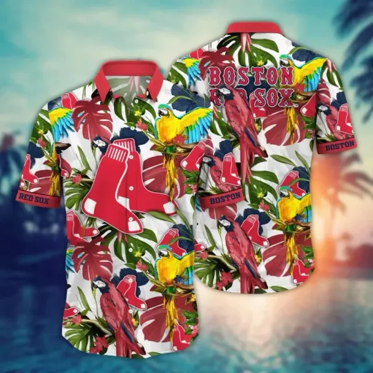 Discover Boston Baseball Tropical Parrot Summer Aloha Unisex Hawaiian Shirt, Gift for Fan