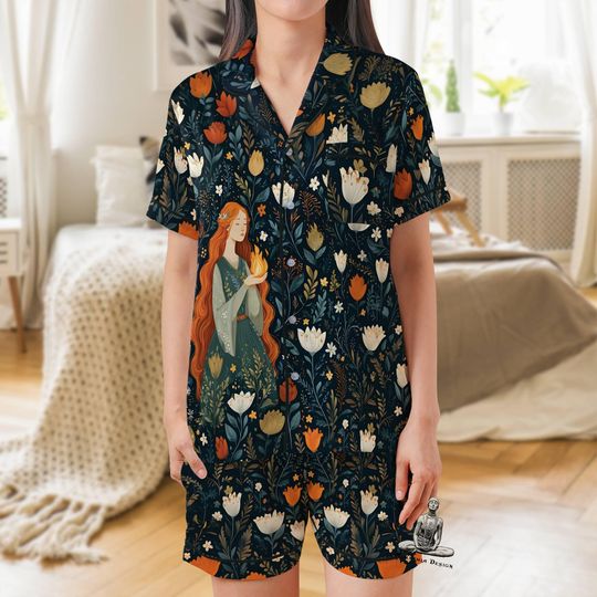 Discover Brigid Celtic Goddess Satin Pajama Set: Short Sleeve Loungewear
