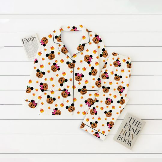 Discover Halloween Mouse Pumpkin Pajamas Set, Mk Mn Mouse Homewear, Halloween WDW Cartoon Sleepwear, Cozy Loungewear, Cartoon Fan Gift