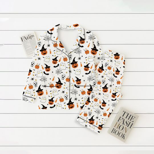 Discover Halloween Witch Ghost Pumpkin Spider Pajamas Set, Halloween Pattern Sleepwear, Halloween Scary Pumpkin Homewear, Spooky Season Gift