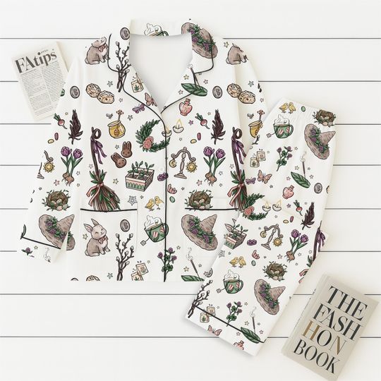 Discover Forest Pattern Pajamas Set, Witch Style Homewear, Forest Witch Nightwear, Cottagecore Sleepwear, Magic Forest Pjs, Nature Lover Gift