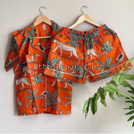 Discover Animal Print Cotton Pajama Set: Women's Sleep Shorts Loungewear