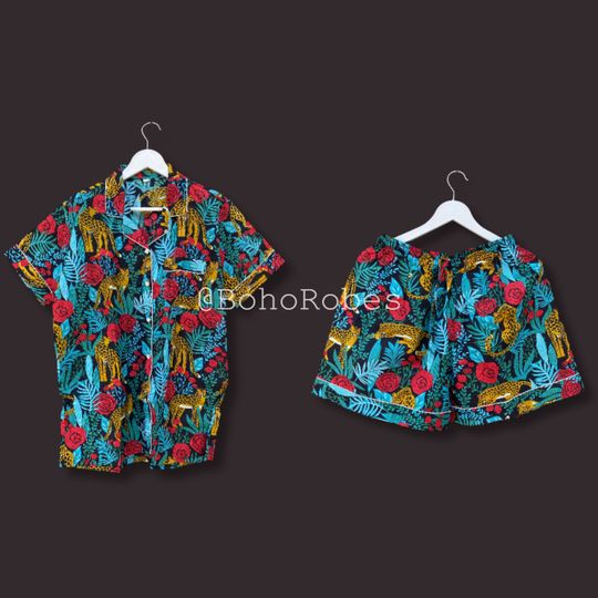 Discover Indian Jungle Print Cotton Pajama Set: Women's Short PJs