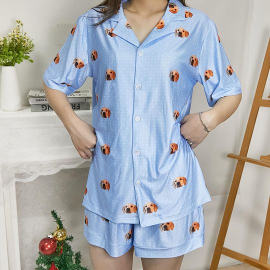 Custom Women Pajamas with Face, Women Short Sleeve Pajama Set, Personalized Pajama with Face, Custom Photo Pajamas, Birthday Gifts