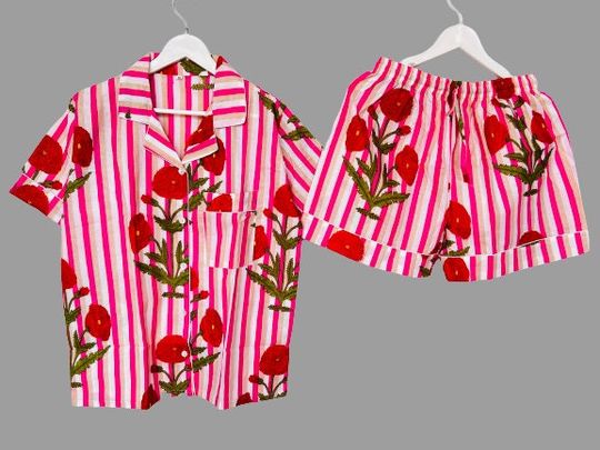 Floral Print Pajama Set: Indian Block Print Loungewear