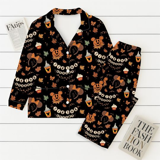 Tis The Season Pajamas Set, Halloween WDW Cartoon Sleepwear, Mk Mn Mouse Pumpkin Cupcake Homewear, MK Cartoon Fan Gift, Fall Season Pjs