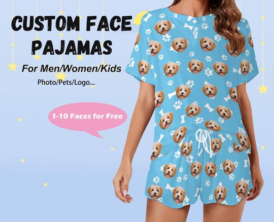 Discover Custom Dog Face Pajama Set,Personalized Photo Short Pajama Set for Women,Custom Ladies Pajamas with Pet Pictures,Birthday Gifts for Her