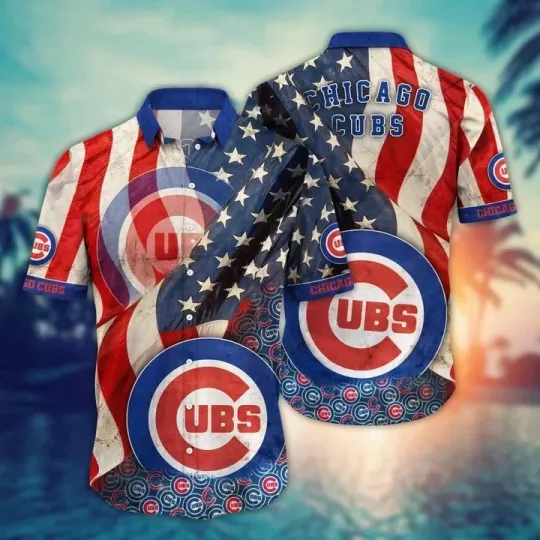 Discover Chicago Cuubs Stars And Stripes Aloha Unisex Hawaiian Shirt, Gift for Fan