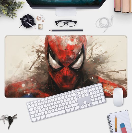 Discover Spiderman Game Mat - Large Desk Pad for Gamers, Grungy Spiderman Painting, Marvel Inspired