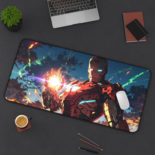 Iron Man Mouse Pad Superhero Inspiration Hero Desk Mat, Gaming Mouse Pad, Office Decor, Superhero Gift, Comic Art Accessories