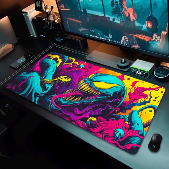 Discover Symbiote Gaming Desk Mat, Super Hero Mouse Pad, Villain Mouse Pad, Psychedelic Large Desk Mat, Gift For Gamers, XL Mat, Comic Desk Mat.