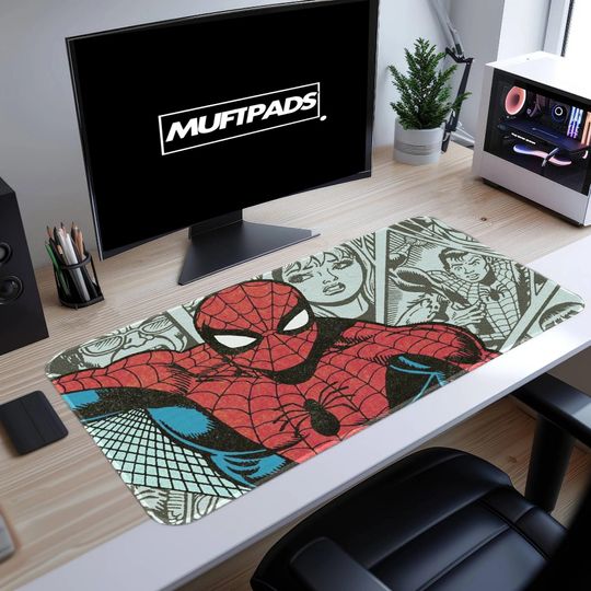 Discover Spider-Man Cityscape Desk Mat - Dynamic Marvel Superhero Mouse Pad for Comic Fans
