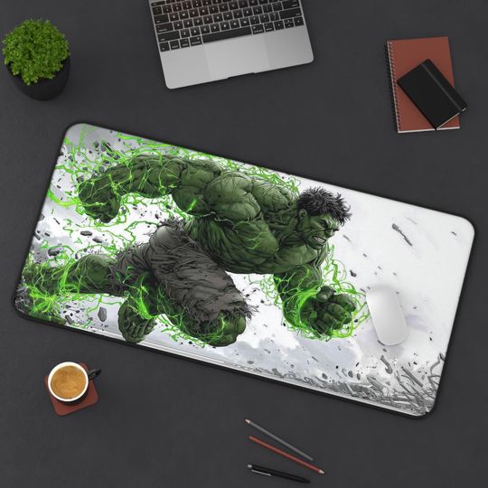 Discover Hulk-Inspired Desk Mat, Gaming Mouse Pad, Office Accessory, Marvel Fan Gift, Home Decor, Green Superhero Decor