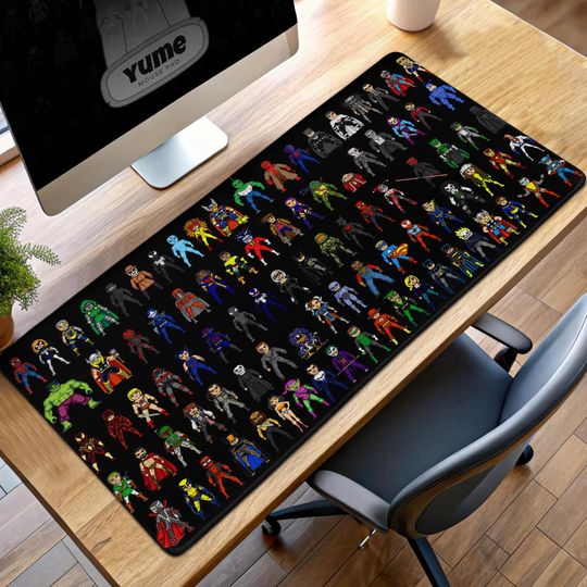 Pixel Superheroes Gaming Mouse Pad, Marvel Desk Mat, Retro Hero Pad, Comic Art Decor, Superhero Gift