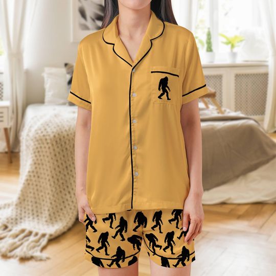 Bigfoot Satin Pajama Set: Sasquatch Women's Short Sleeve Sleepwear