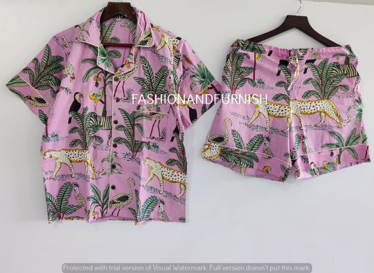 Discover Cotton Pajama Set: Indian Block Print Sleepwear, Jungle Print