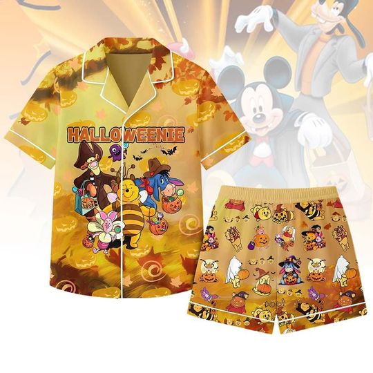 Discover Winnie The Pooh Halloween Pajamas Set, Trick Or Treat Disneyland Short Pajamas, Pooh Bear Pumpkin Sleepwearts, Halloween Costume Clothi