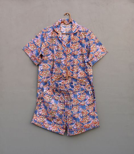 Discover Handmade Cotton Pajama Set: Block Print nightwear
