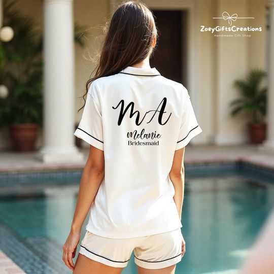 Discover Personalized Pajamas with Matching Shorts,Ladies Wedding Pajama,Bridesmaid Pajama Bulks Set,Wedding Favor,Women's Travel Pajama,Satin Pyjama