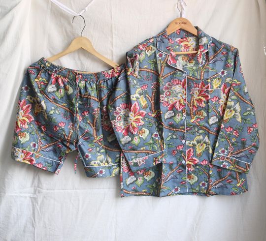 Discover Indian Pure Cotton Short Pj Set Shorty Pajama Set Bridal Party Pajama Girls Wear Pajama Women Pajama Set With Cotton Shorts Boho