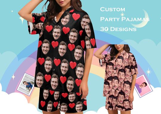 Discover Custom Face Pajama Set Personalized Pet Dog Photo Pajamas Women Men Short Pajama Pj Party Gift for Couple Lover Mothers Fathers Day