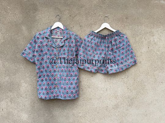 Discover Hand Block Print Cotton Pajama Set: Indian Summer Nightwear