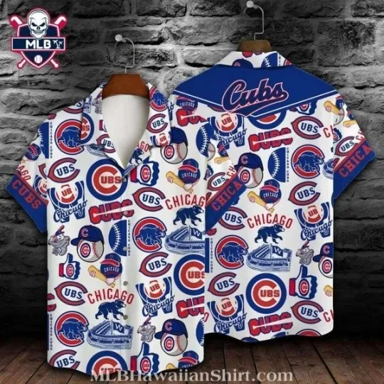 Discover Classic Chicago Cuubs Logo White Blue Hawaiian Shirt – Cuubs Tropical Shirt, Gift for Fan