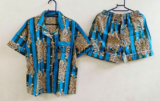 Discover Indian Handmade  Pajama Set Night Wear, Soft  Night Suit-Pure  Pj's,Striped Print Pajamas, Pajamas Set
