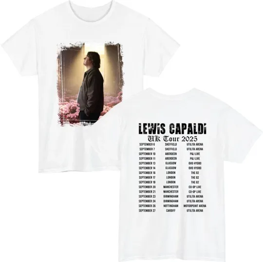 Discover Lewis Capaldi UK Tour 2025 T-Shirt Concert Merch Front & Back Fan Gift Tee