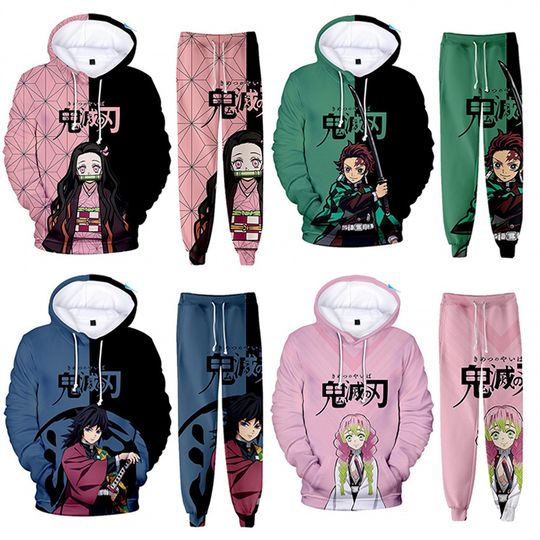 Discover Anime demon Hoodies 3D Printed Cosplay pants Hoodie 2PCS Set