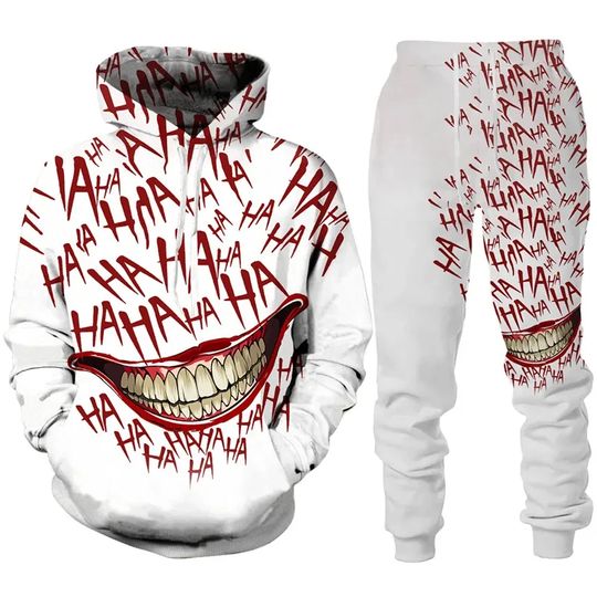 Discover HAHAHA Big Mouth Pattern 3D Printed Hoodie & Pants Set Hip Hop Streetwear