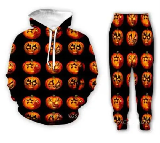 Discover Holloween Funny 3D Print Fashion Tracksuits Crewneck Couple hoodie Joggers